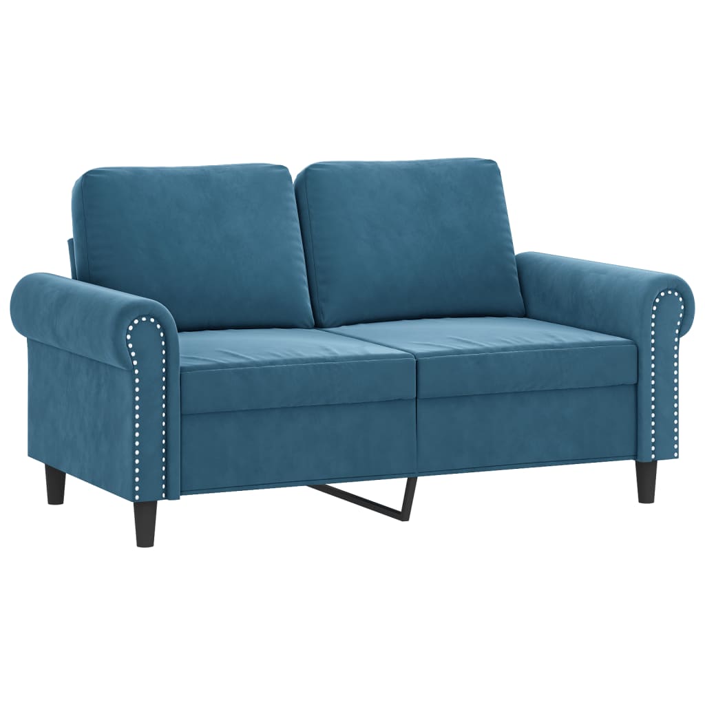 Set di Divani 3 pz con Cuscini Blu in Velluto