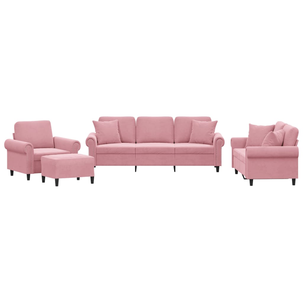 Set di Divani 4 pz con Cuscini rosa in Velluto