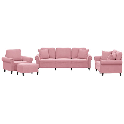 Set di Divani 4 pz con Cuscini rosa in Velluto