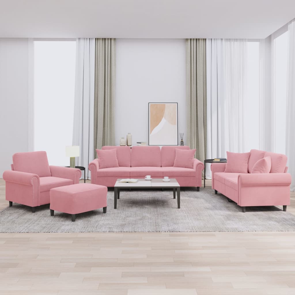 Set di Divani 4 pz con Cuscini rosa in Velluto