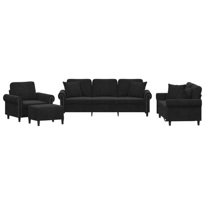 Set di Divani 4 pz con Cuscini Nero in Velluto