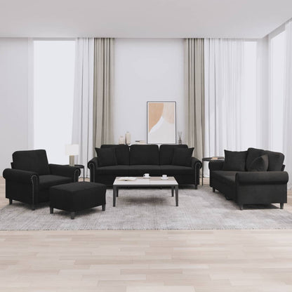 Set di Divani 4 pz con Cuscini Nero in Velluto