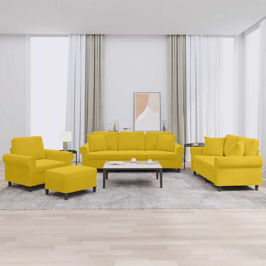 Set di Divani 4 pz con Cuscini giallo in Velluto