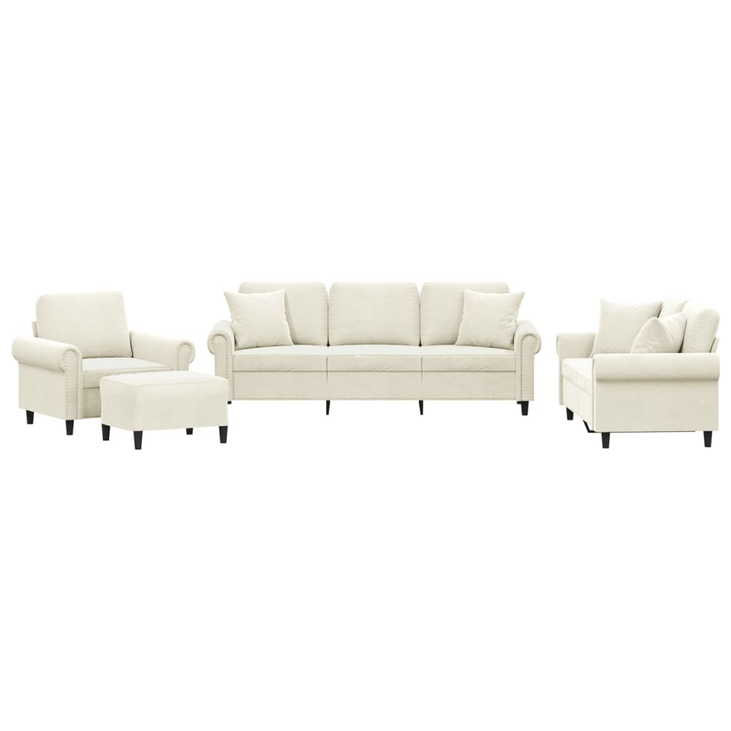 Set di Divani 4 pz con Cuscini Crema in Velluto