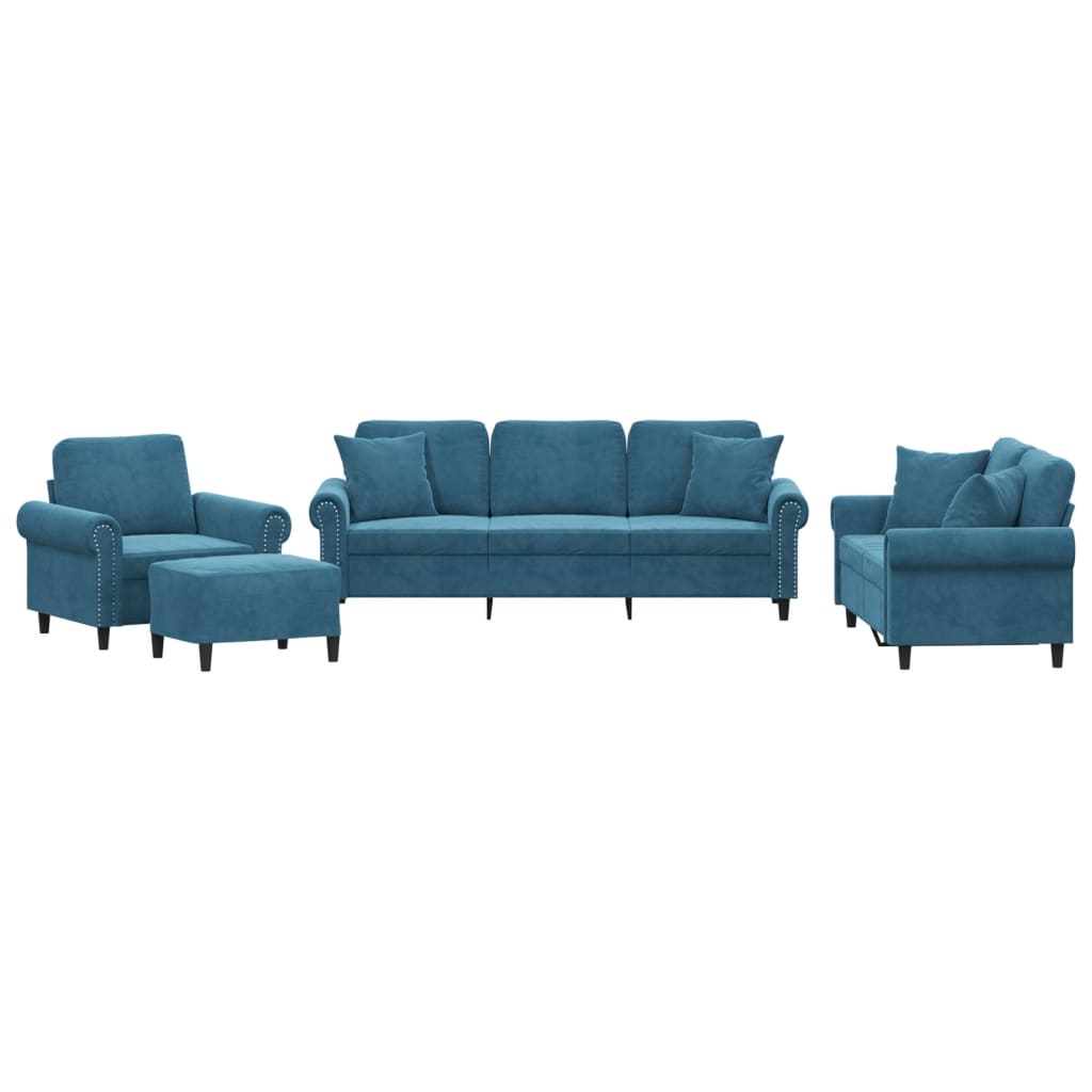Set di Divani 4 pz con Cuscini Blu in Velluto