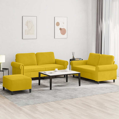 Set di Divani 3 pz con Cuscini giallo in Velluto