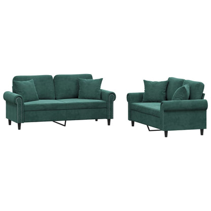 Set di Divani 2 pz con Cuscini Verde scuro in Velluto