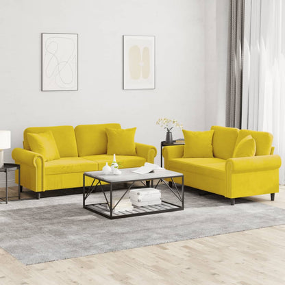 Set di Divani 2 pz con Cuscini giallo in Velluto