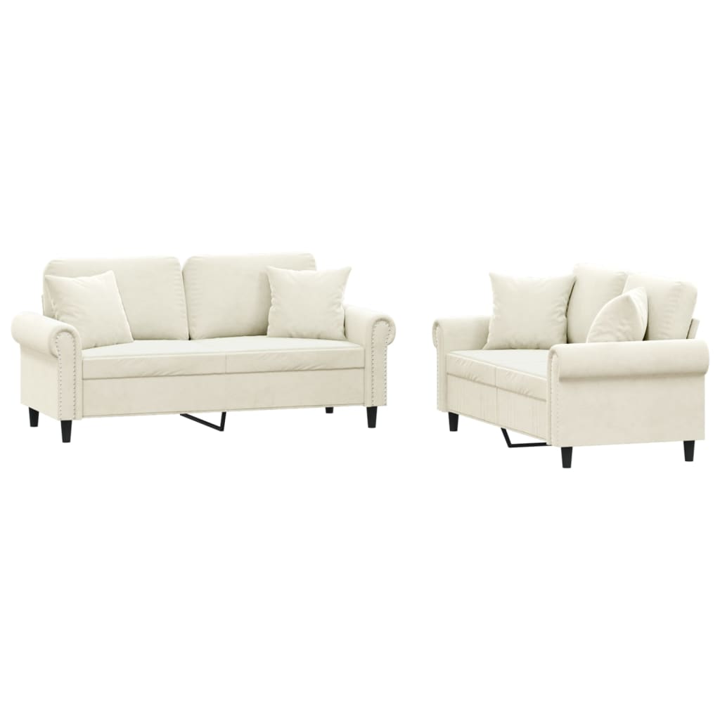 Set di Divani 2 pz con Cuscini Crema in Velluto