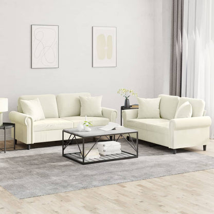 Set di Divani 2 pz con Cuscini Crema in Velluto