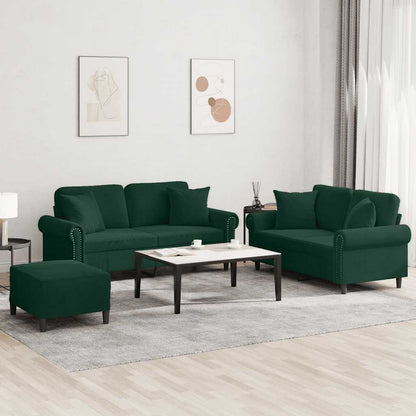 Set di Divani 3 pz con Cuscini Verde scuro in Velluto
