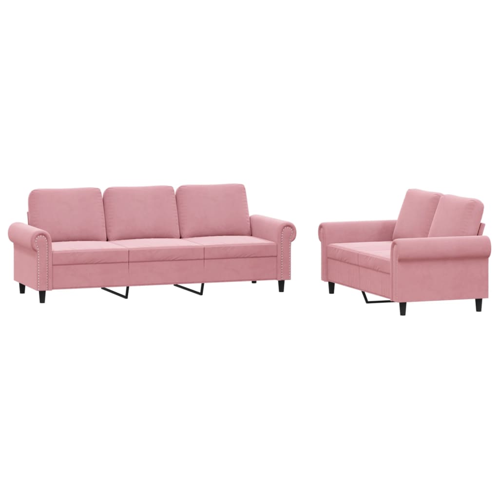 Set di Divani 2 pz con Cuscini rosa in Velluto