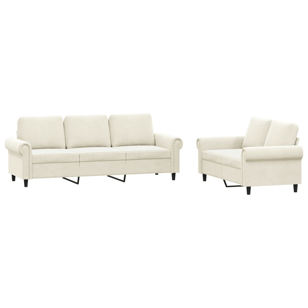 Set di Divani 2 pz con Cuscini Crema in Velluto