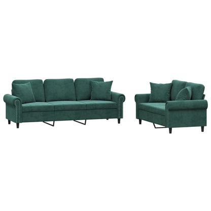 Set di Divani 2 pz con Cuscini Verde scuro in Velluto