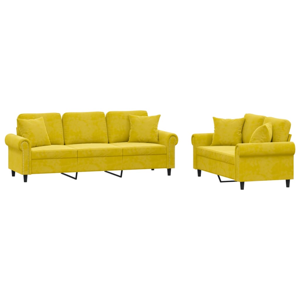 Set di Divani 2 pz con Cuscini giallo in Velluto
