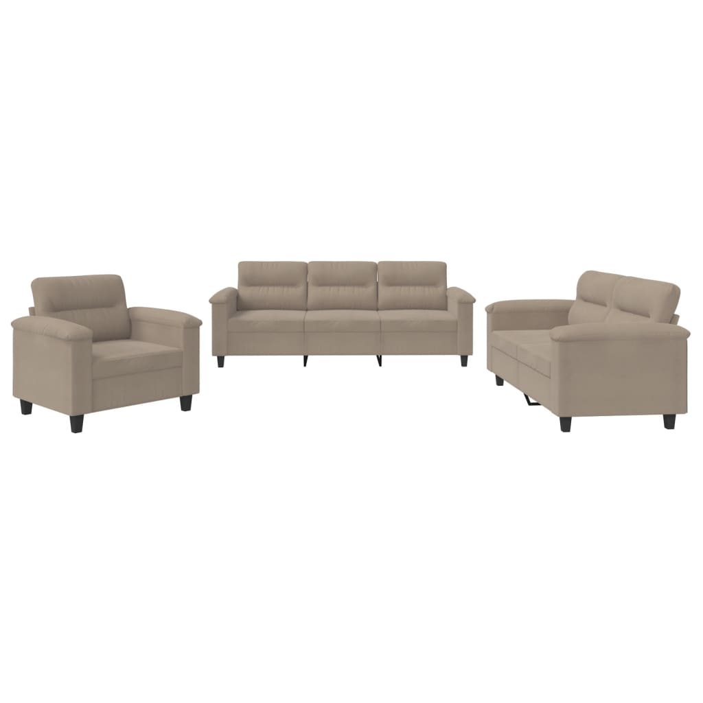 Set Divani 3 pz con Cuscini tortora in Tessuto Microfibra