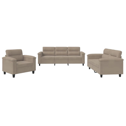 Set Divani 3 pz con Cuscini tortora in Tessuto Microfibra