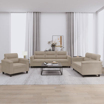 Set Divani 3 pz con Cuscini tortora in Tessuto Microfibra