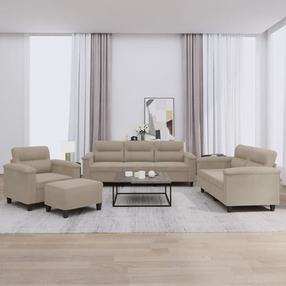 Set Divani 4 pz con Cuscini tortora in Tessuto Microfibra