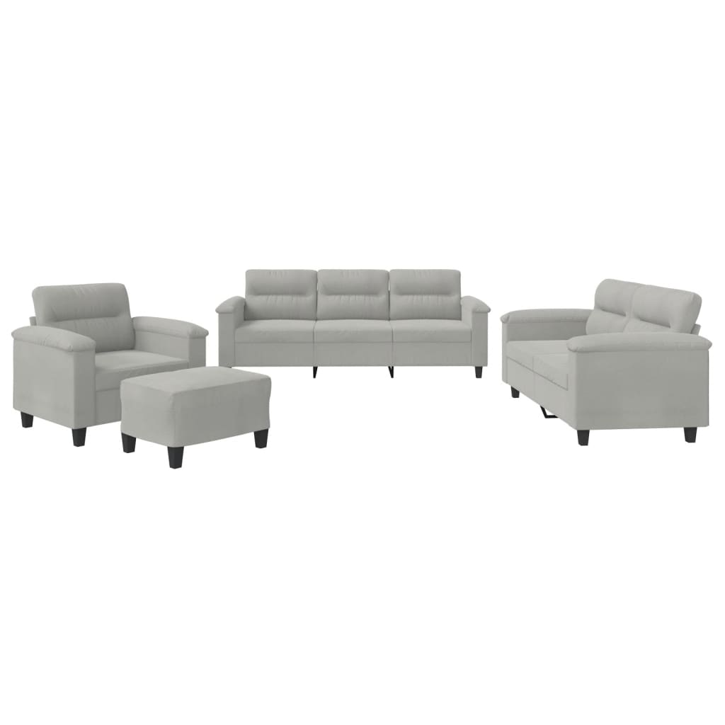 Set Divani 4 pz con Cuscini Grigio Chiaro in Tessuto Microfibra