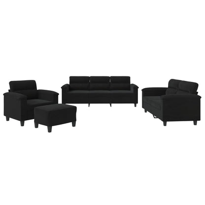 Set Divani 4 pz con Cuscini Nero in Tessuto Microfibra