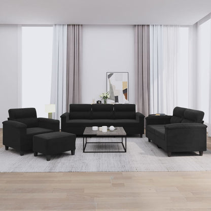 Set Divani 4 pz con Cuscini Nero in Tessuto Microfibra