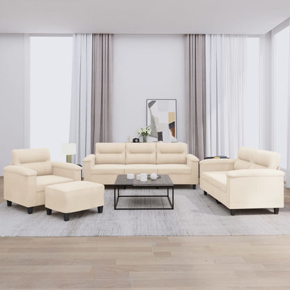 Set Divani 4 pz con Cuscini Beige in Tessuto Microfibra