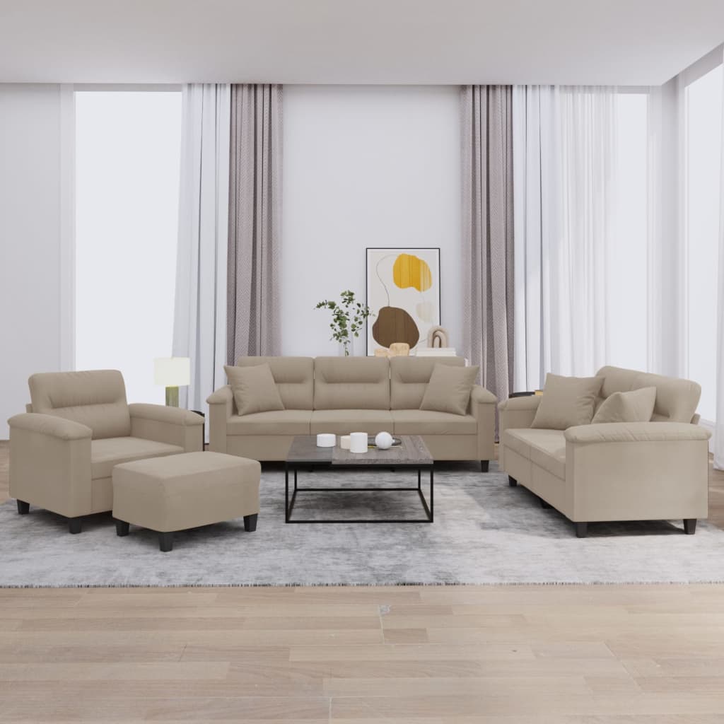 Set Divani 4 pz con Cuscini tortora in Tessuto Microfibra