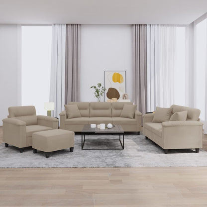 Set Divani 4 pz con Cuscini tortora in Tessuto Microfibra