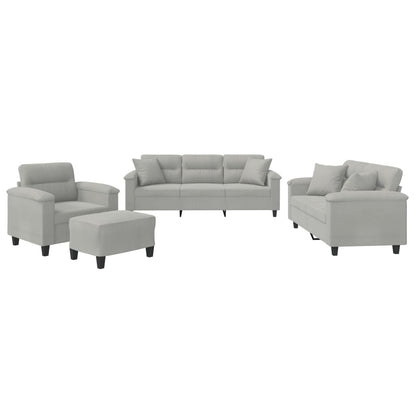 Set Divani 4 pz con Cuscini Grigio Chiaro in Tessuto Microfibra
