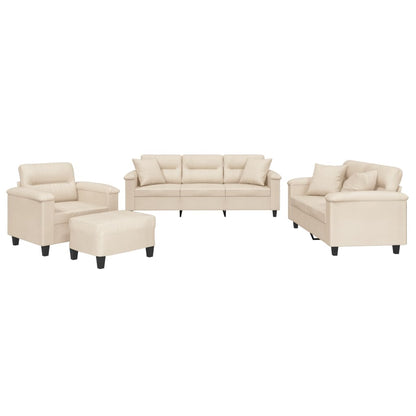 Set Divani 4 pz con Cuscini Beige in Tessuto Microfibra