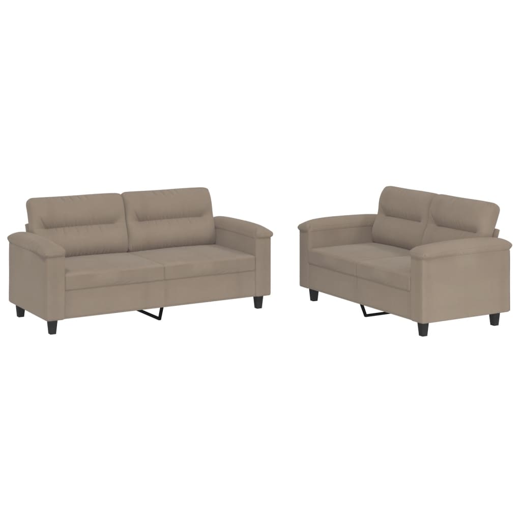 Set Divani 2 pz con Cuscini tortora in Tessuto Microfibra