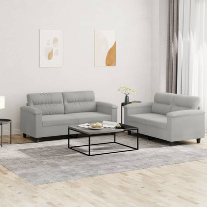 Set Divani 2 pz con Cuscini Grigio Chiaro in Tessuto Microfibra