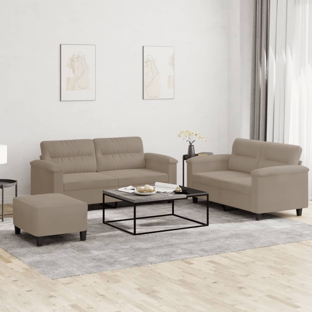 Set Divani 3 pz con Cuscini tortora in Tessuto Microfibra