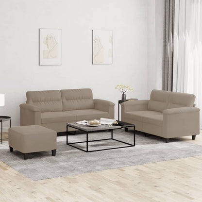 Set Divani 3 pz con Cuscini tortora in Tessuto Microfibra