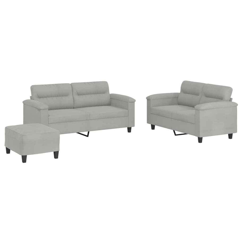 Set Divani 3 pz con Cuscini Grigio Chiaro in Tessuto Microfibra