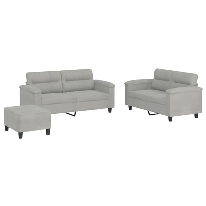 Set Divani 3 pz con Cuscini Grigio Chiaro in Tessuto Microfibra