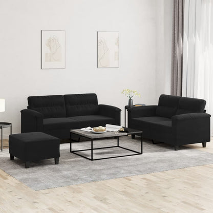 Set Divani 3 pz con Cuscini Nero in Tessuto Microfibra
