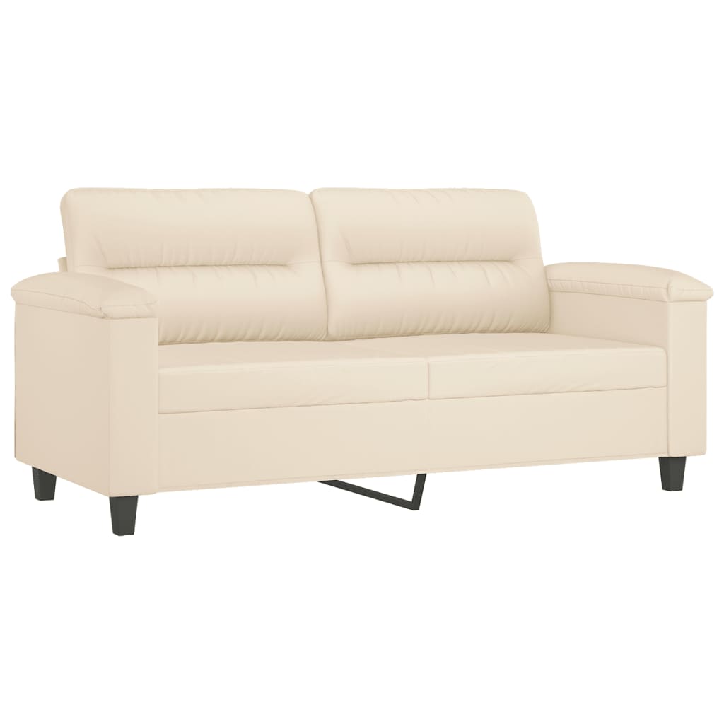 Set Divani 3 pz con Cuscini Beige in Tessuto Microfibra