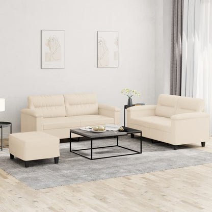 Set Divani 3 pz con Cuscini Beige in Tessuto Microfibra