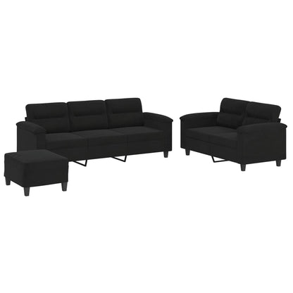 Set Divani 3 pz con Cuscini Nero in Tessuto Microfibra