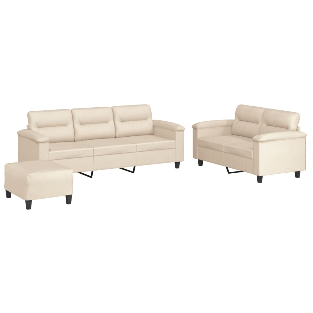 Set Divani 3 pz con Cuscini Beige in Tessuto Microfibra