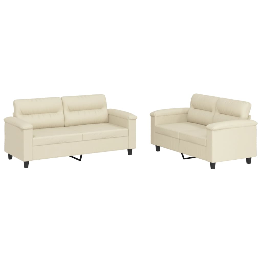 Set di Divani 2 pz con Cuscini Crema in Similpelle