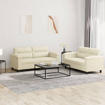 Set di Divani 2 pz con Cuscini Crema in Similpelle