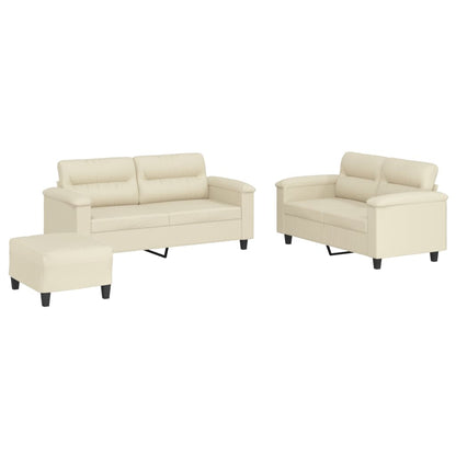 Set di Divani 3 pz con Cuscini Crema in Similpelle