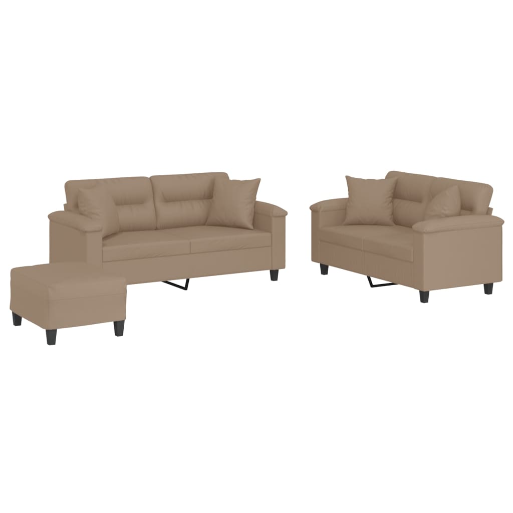 Set di Divani 3 pz con Cuscini Cappuccino in Similpelle