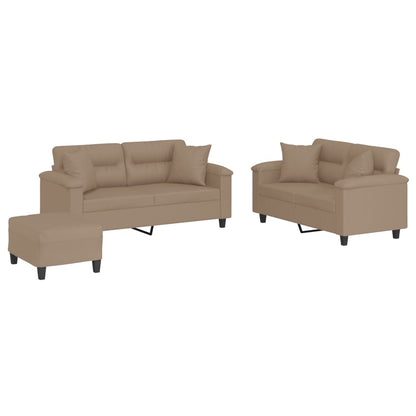 Set di Divani 3 pz con Cuscini Cappuccino in Similpelle