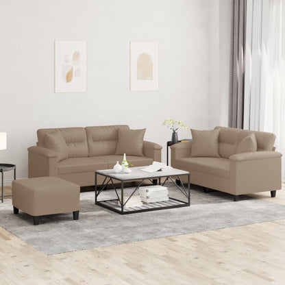 Set di Divani 3 pz con Cuscini Cappuccino in Similpelle