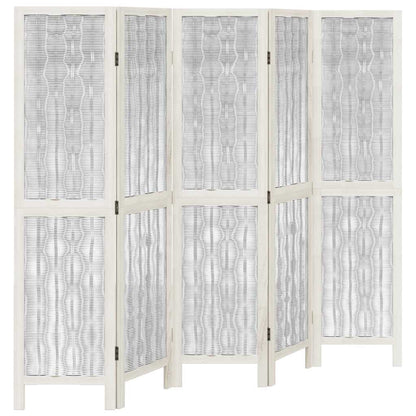 Divisorio Ambienti 5Pannelli Bianco Legno Massello di Paulownia