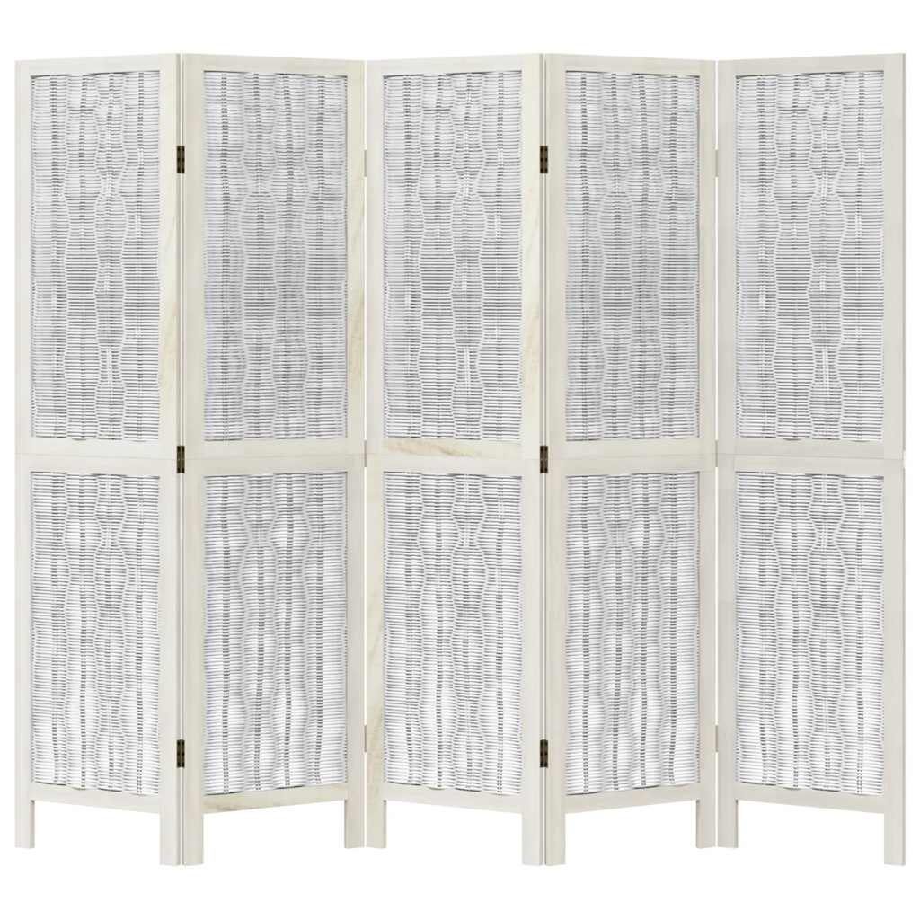 Divisorio Ambienti 5Pannelli Bianco Legno Massello di Paulownia